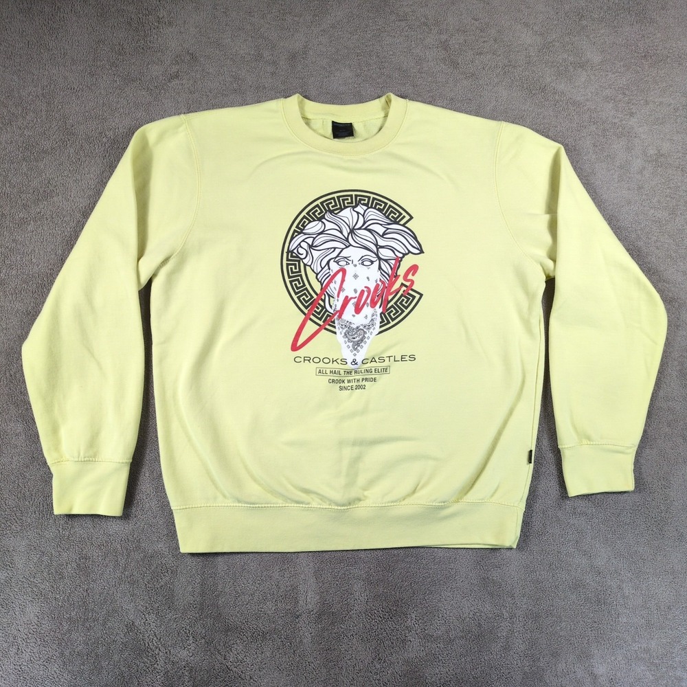 Crooks & Castles Sweatshirt Men XL Beige All Hail The Ruling Elite Graphic Print